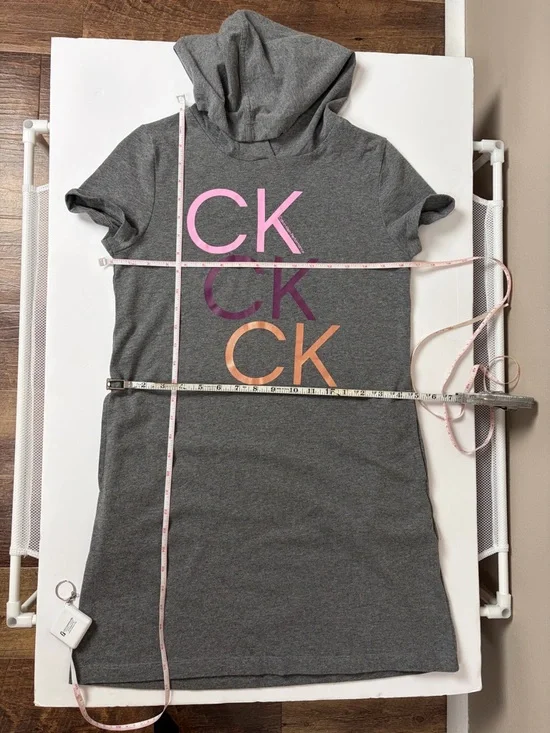 Calvin Klein Performance Gray Hooded Sweatshirt Dress CK Logo Girl XL/16 Pockets - Picture 14 of 16